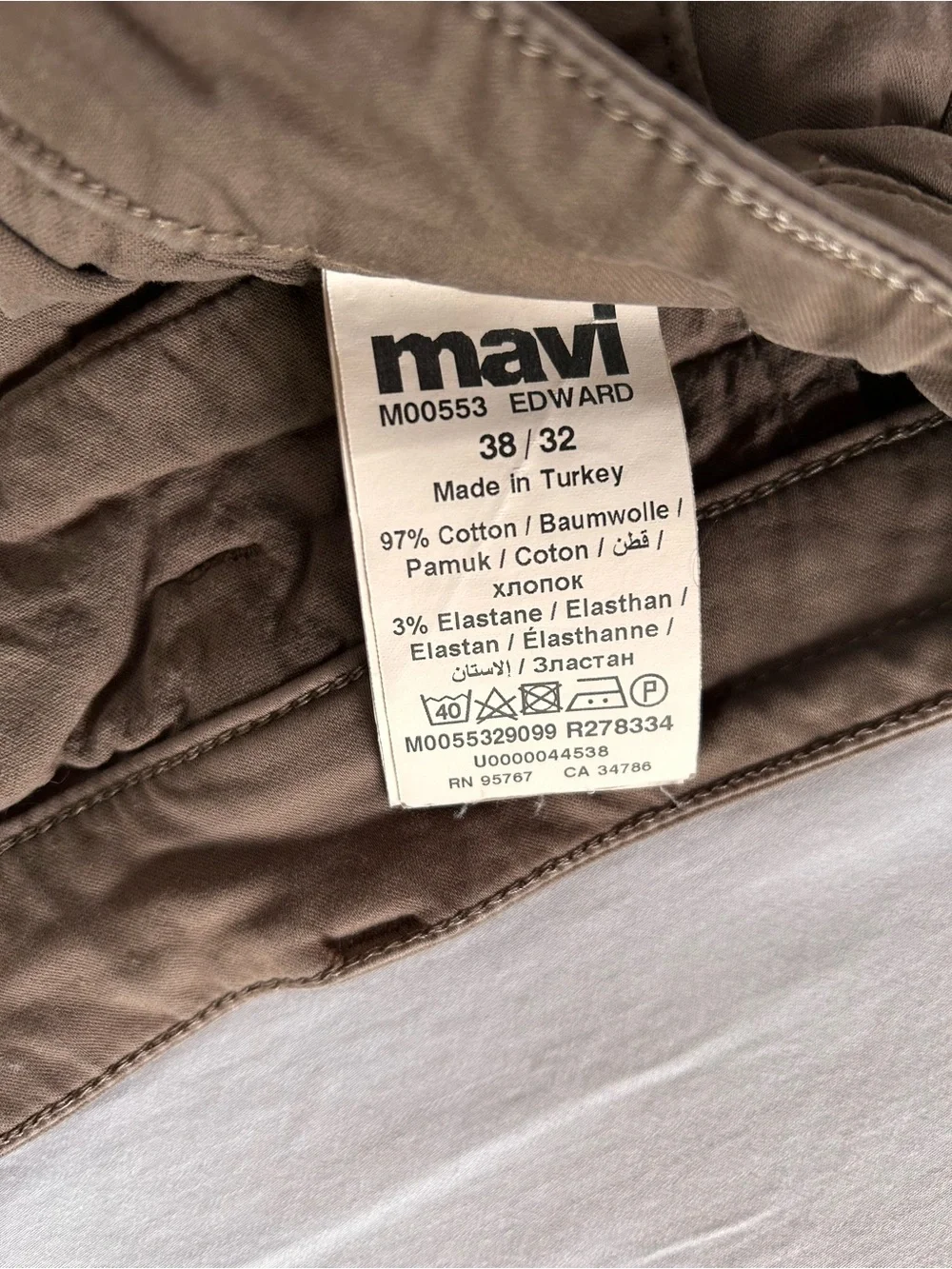 Mavi Edward Pants Mens 36x32 Slim Straight Brown Stretch Chino